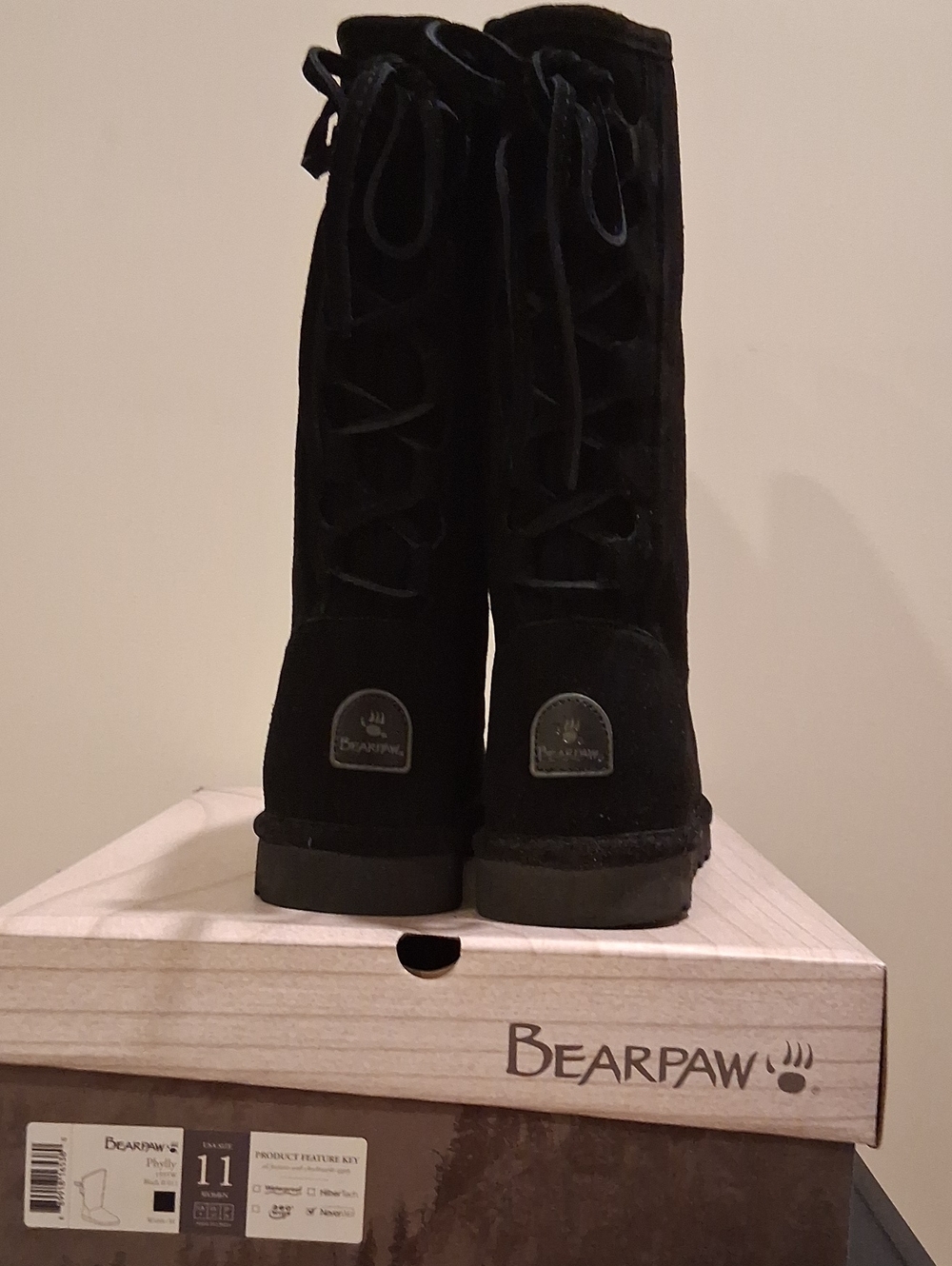 BearPaw Phylly Black Suede Lace-Up Tall Boots (Size: 11M)